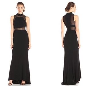 BETSY & ADAM Black High-neck Illusion Gown